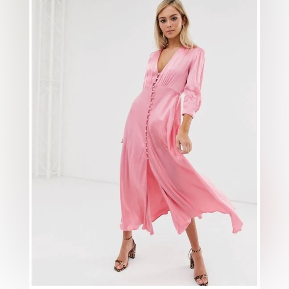 GHOST LONDON | MADISON SATIN MIDI DRESS | Size Small